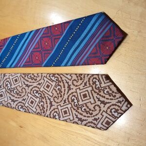 Dino Orsini Retro Vintage "Wash N' Wear" Ties Brown Paisley, Blue Red Geometric